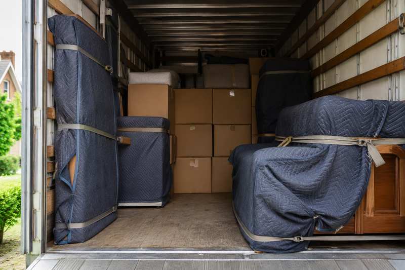 Intérieur d’un camion, meubles sanglés et protégés