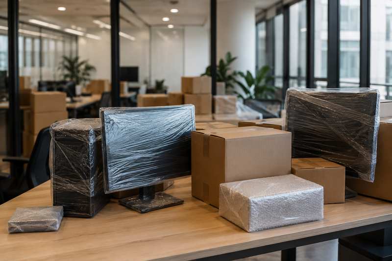 Postes informatiques emballés pour un déménagement d’entreprise